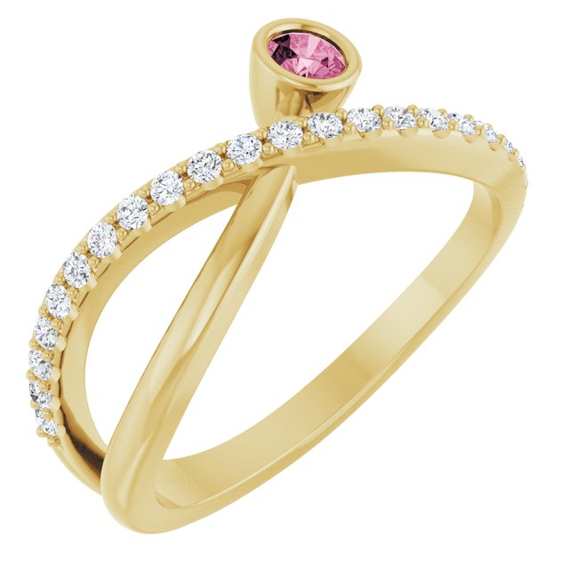 Round Pink Tourmaline & Diamond Accented Ring in Yellow Gold