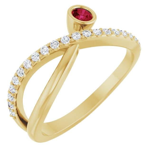 Round Ruby Accented Ring with Diamond Accents in Yellow Gold