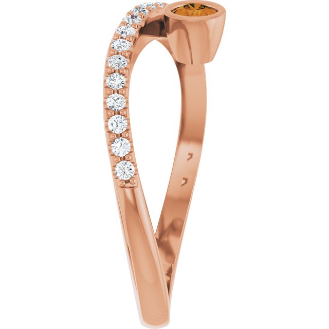 Round Citrine Accented Ring with Diamond Accents in Rose Gold