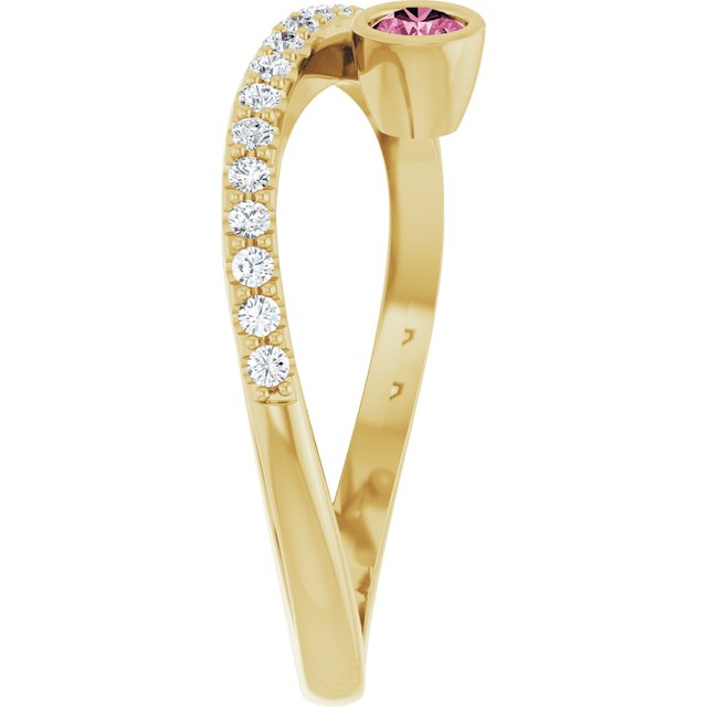 Round Pink Tourmaline & Diamond Accented Ring in Yellow Gold