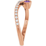 Round Amethyst Accented Ring with Diamond Accents in Rose Gold