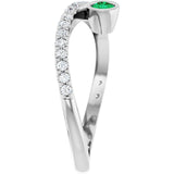 Round Emerald Accented Ring with Diamond Accents in White Gold