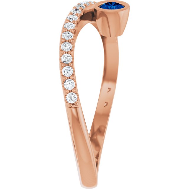 Round Blue Sapphire & Diamond Accented Ring in Rose Gold