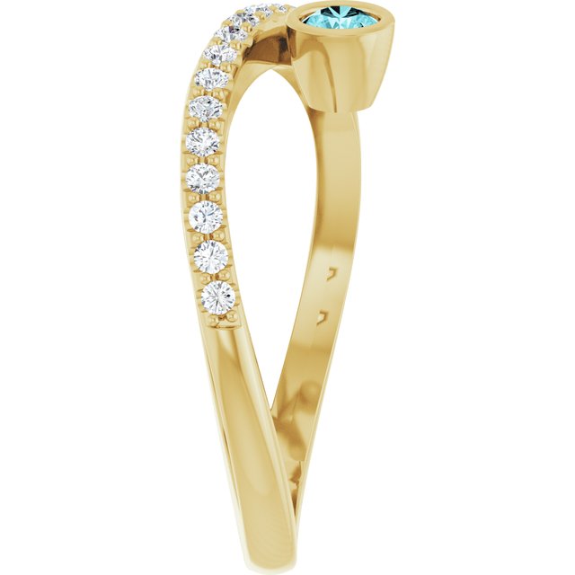 Round Blue Zircon & Diamond Accented Ring in Yellow Gold