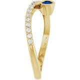 Round Blue Sapphire & Diamond Accented Ring in Yellow Gold
