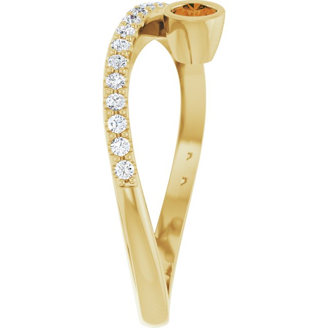 Round Citrine Accented Ring with Diamond Accents in Yellow Gold