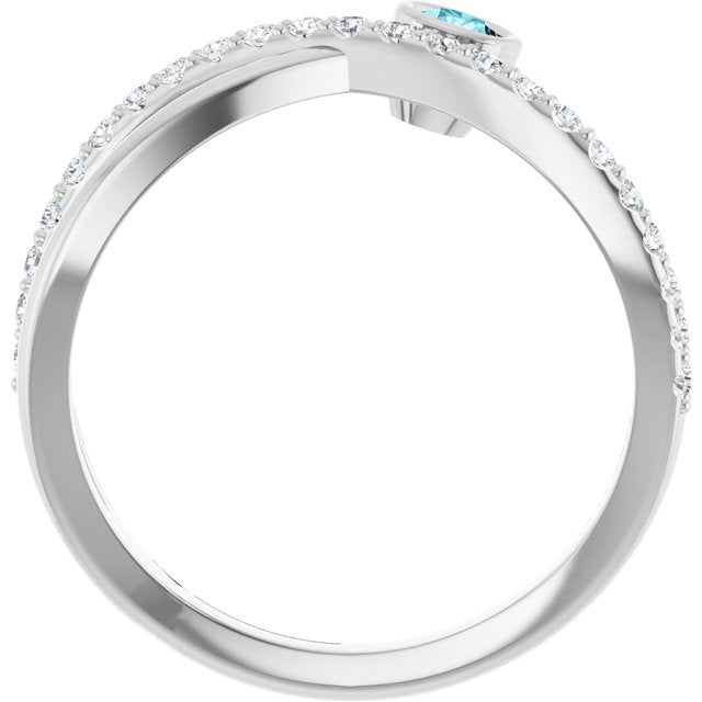 Round Blue Zircon Accented Ring with Diamond Accents in White Gold