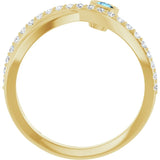 Round Aquamarine Accented Ring with Diamond Accents in Yellow Gold