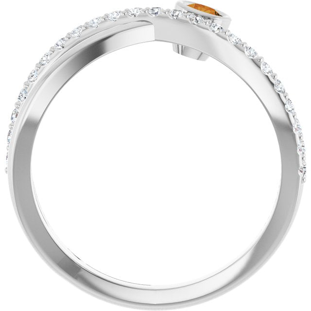Round Citrine Accented Ring with Diamond Accents in White Gold