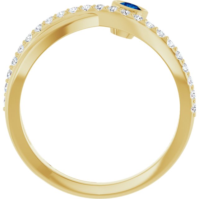 Round Blue Sapphire & Diamond Accented Ring in Yellow Gold