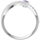 Round Amethyst Accented Ring with Diamond Accents in White Gold