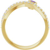 Round Amethyst Accented Ring with Diamond Accents in Yellow Gold