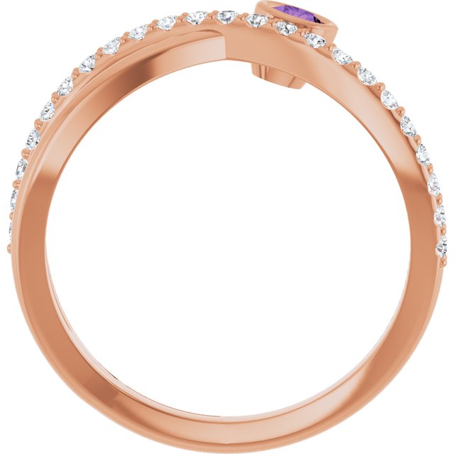 Round Amethyst Accented Ring with Diamond Accents in Rose Gold
