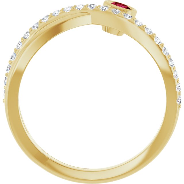 Round Ruby Accented Ring with Diamond Accents in Yellow Gold