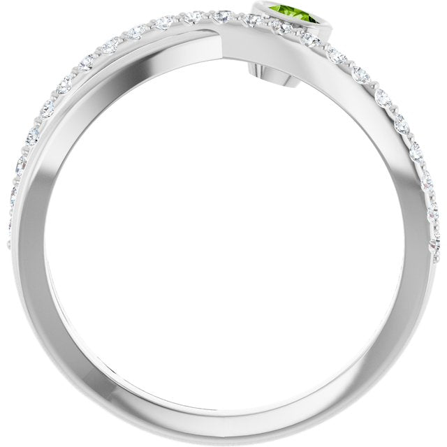 Round Peridot Accented Ring with Diamond Accents in White Gold