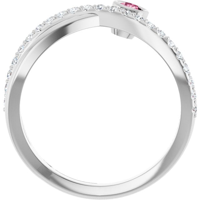 Round Pink Tourmaline & Diamond Accented Ring in White Gold