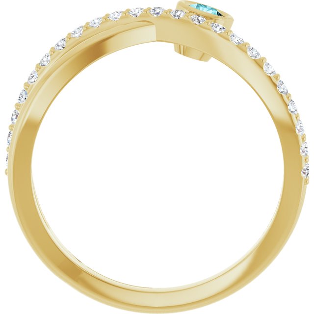 Round Blue Zircon & Diamond Accented Ring in Yellow Gold