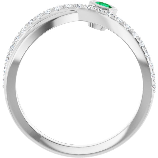 Round Emerald Accented Ring with Diamond Accents in White Gold