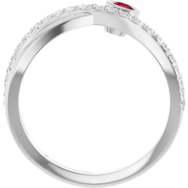 Round Ruby Accented Ring with Diamond Accents in Platinum