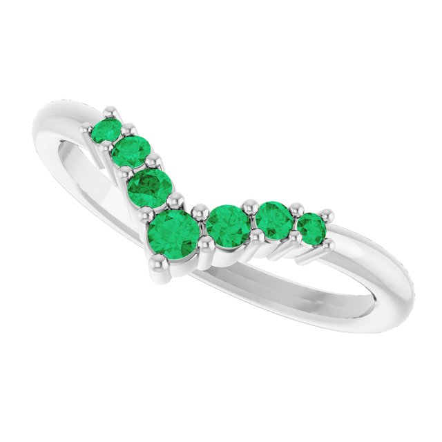 Round Emerald Accented Ring in White Gold