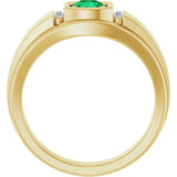 Round Emerald Mens Ring with Diamond Accents in Gold and Platinum