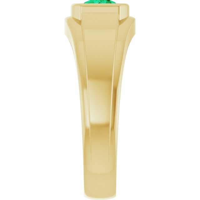 Round Emerald Mens Ring with Diamond Accents in Gold and Platinum