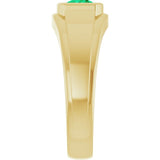 Round Emerald Mens Ring with Diamond Accents in Gold and Platinum