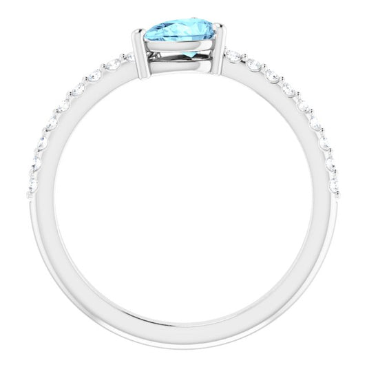 Pear Aquamarine & Diamond Stackable Ring in Gold and Platinum