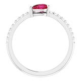 Pear Ruby Stackable Ring with Diamond Accents in Gold and Platinum