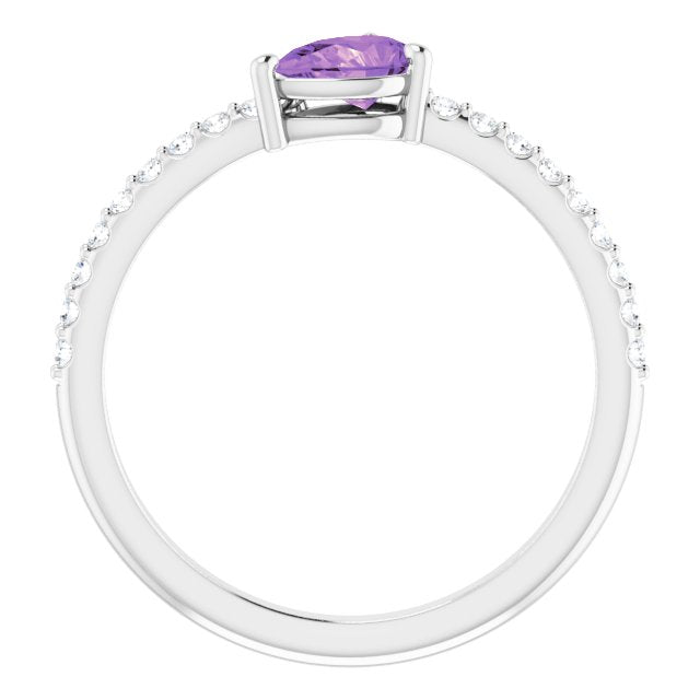 Pear Amethyst & Diamond Stackable Ring in Gold and Platinum