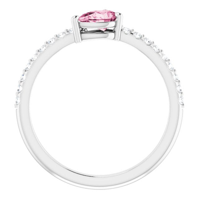 Pear Pink Tourmaline & Diamond Stackable Ring in Gold and Platinum