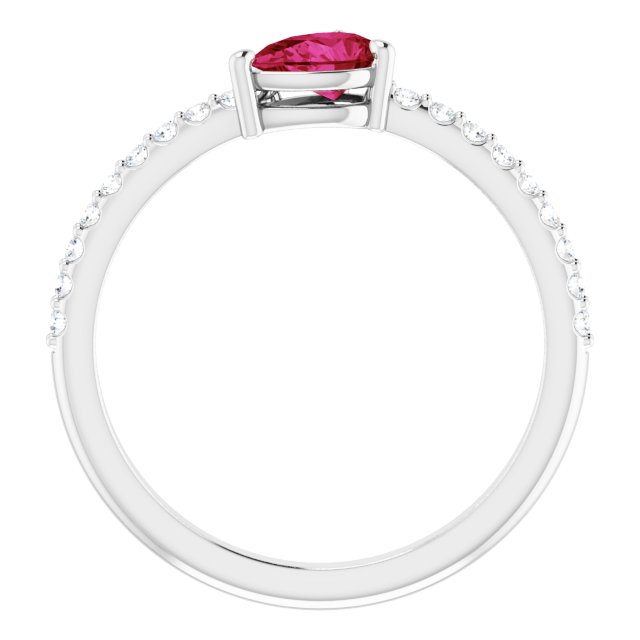 Pear Ruby Stackable Ring with Diamond Accents in Gold and Platinum