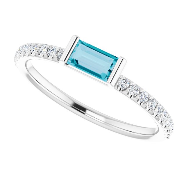 Straight Baguette London Blue Topaz & Diamond Stackable Ring