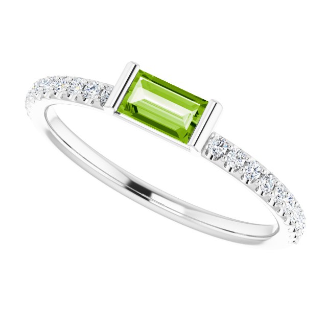 Straight Baguette Peridot & Diamond Ring in Gold and Platinum