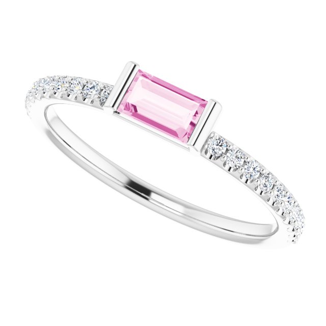 Straight Baguette Pink Sapphire & Diamond Ring in Gold and Platinum