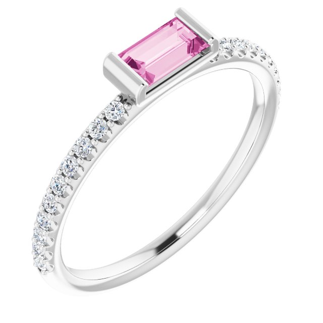 Straight Baguette Pink Sapphire & Diamond Ring in Gold and Platinum