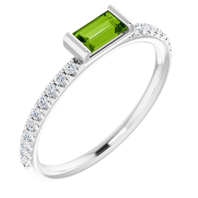 Straight Baguette Peridot & Diamond Ring in Gold and Platinum