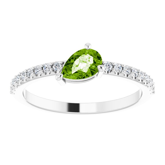 Pear Peridot & Diamond Stackable Ring in Gold and Platinum