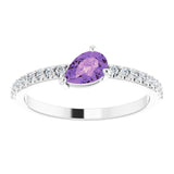 Pear Amethyst & Diamond Stackable Ring in Gold and Platinum