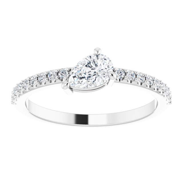 Pear White Sapphire & Diamond Stackable Ring in Gold and Platinum