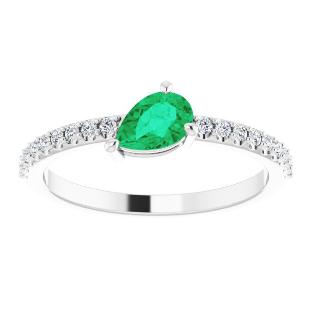 Pear Emerald & Diamond Stackable Ring in Gold and Platinum