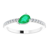 Pear Emerald & Diamond Stackable Ring in Gold and Platinum
