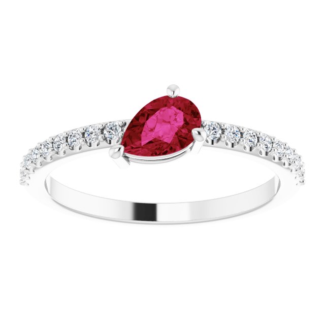 Pear Ruby Stackable Ring with Diamond Accents in Gold and Platinum