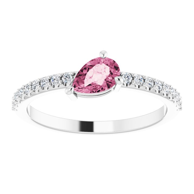 Pear Pink Tourmaline & Diamond Stackable Ring in Gold and Platinum