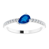 Pear Blue Sapphire & Diamond Stackable Ring in Gold and Platinum