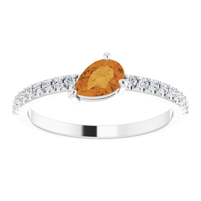 Pear Citrine & Diamond Stackable Ring in Gold and Platinum