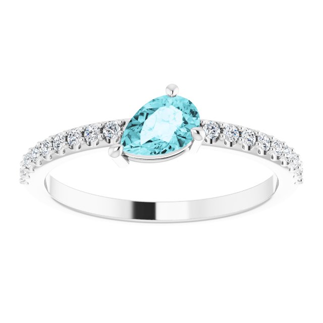 Pear Blue Zircon & Diamond Stackable Ring in Gold and Platinum