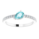 Pear Blue Zircon & Diamond Stackable Ring in Gold and Platinum