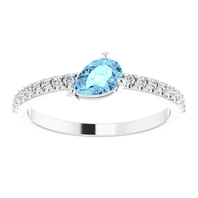 Pear Aquamarine & Diamond Stackable Ring in Gold and Platinum
