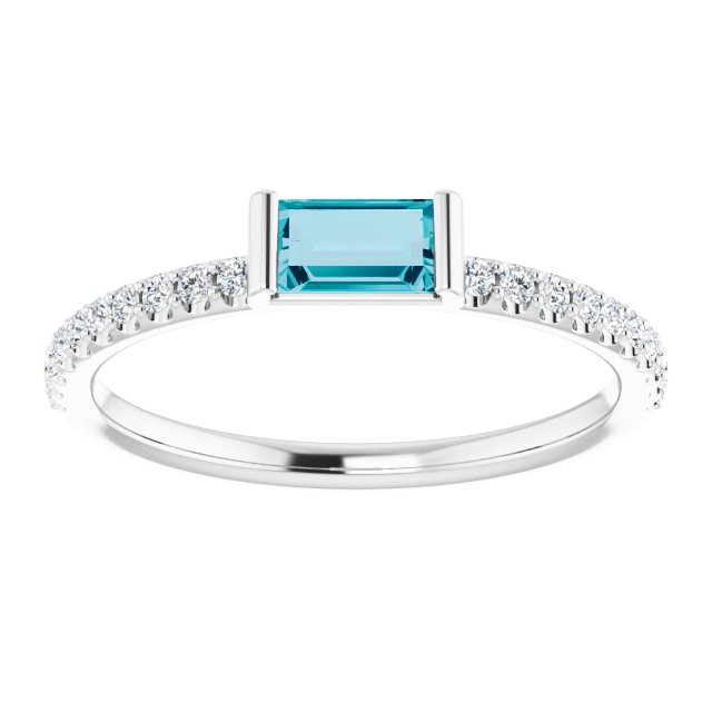 Straight Baguette London Blue Topaz & Diamond Stackable Ring